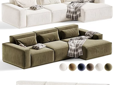 Modern Sectional Sofa With Plush Cushions Throw Blanket And Multiple Color Options 3d model