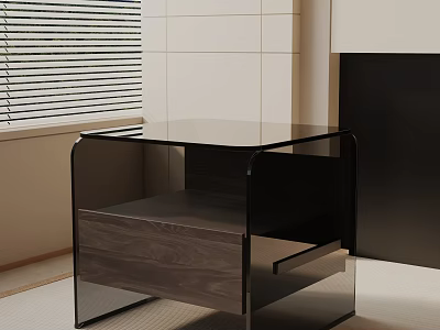 Sleek Modern Side Table With Glass Top And Wooden Storage Shelf 3d model