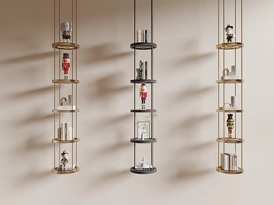 Modern Hanging Wall Shelves With Nutcrackers Books And Decorative Items 3d model
