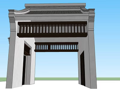 Traditional Chinese Entrance Gate With Ornate Roof Carved Beams And Double Doorways 3d model