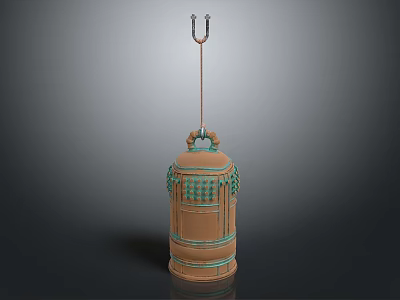 Classic Vintage Decorative Lantern With Brown Body Green Accents And Metal Hook 3d model