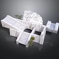 Geometric Stone Architectural Structure With Stairs Water Pool And Green Plants