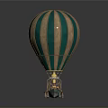 Green And Beige Striped Hot Air Balloon Model With Small Basket And Decorative Elements