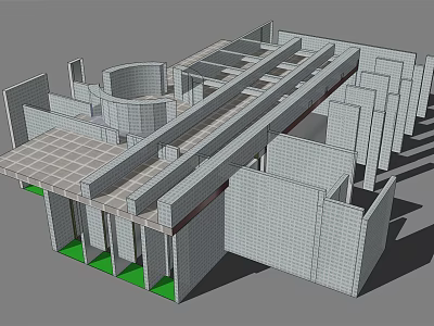 Modern Architectural Model Design With Geometric Structures And Green Base Areas 3d model