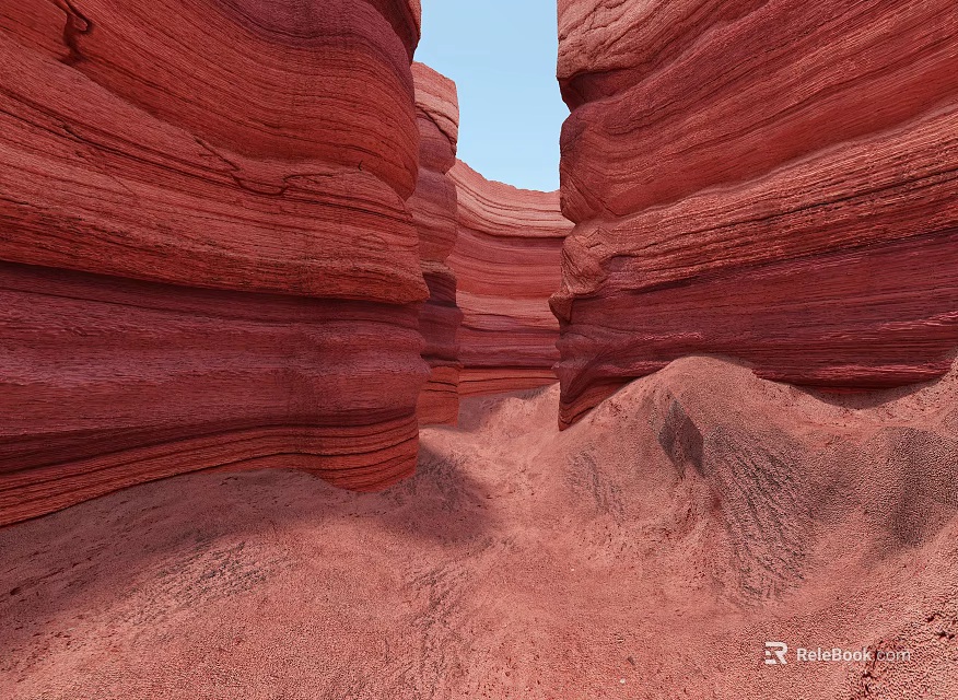 Unique Red Layered Rock Canyon Scenic Natural Landscape Under Blue Sky 3d model 