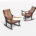 Two Classic Wooden Rocking Chairs With Wicker Seats And Curved Legs