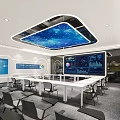 Modern Monitoring Room Interior With Large Screen Data Charts Control Console And Chairs