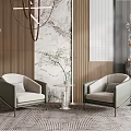 Cozy Modern Casual Sofa Set With Light Gray Fabric Side Table And Decorative Plant