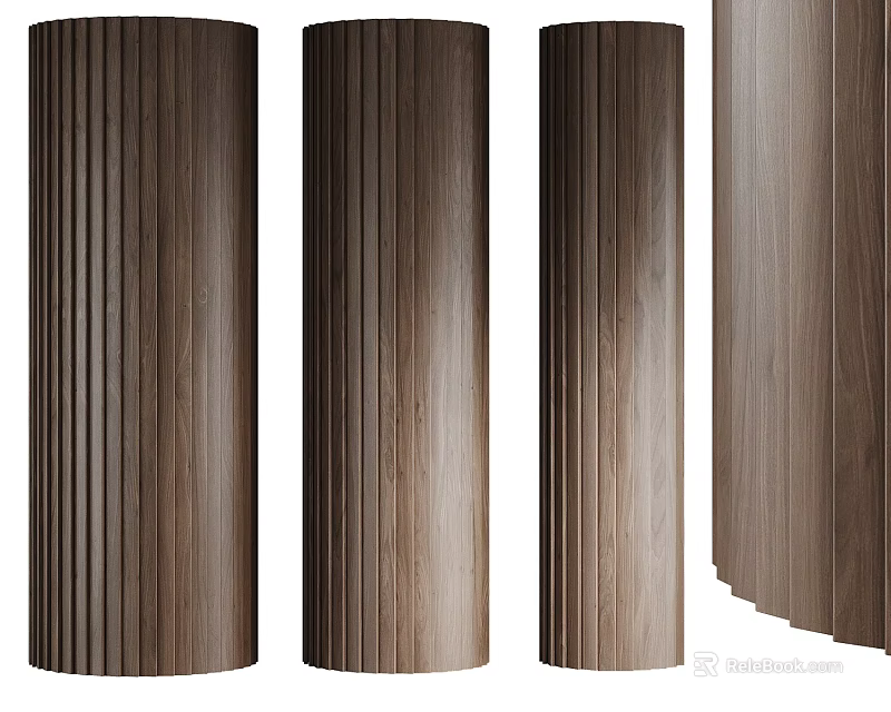 Wooden Decorative Columns With Vertical Stripes And Textured Surface Design 3d model 