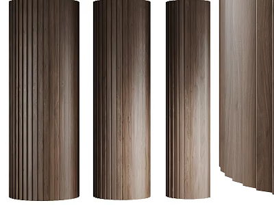 Wooden Decorative Columns With Vertical Stripes And Textured Surface Design 3d model