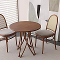 Antique Rattan Dining Table and Chair Solid Wood Rattan Tea Table and Chair Rattan Backrest Chair Solid Wood Round Table Tea Table 3d model