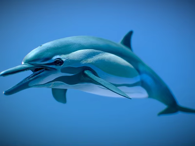 Graceful Dolphin Aquatic Animal Swimming In Blue Background With Sleek Body 3d model
