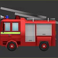 Red Fire Truck with Ladder Blue Siren and Yellow Stripes Design