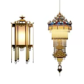 Traditional Ornate Wall Lamps With Lantern Design Golden Frame Lotus Base And Colorful Tassels