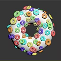 Colorful Donut Topped With White Frosting And Colorful Cereal Loops