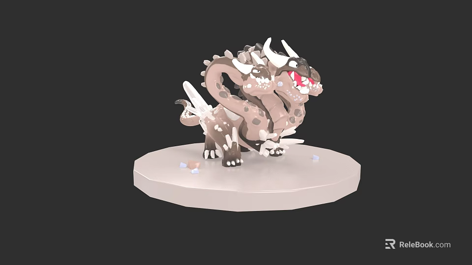 Aquatic Dragon 3D Model With Spotted Body Red Eyes And White Base 3d model 