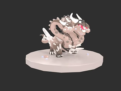 Aquatic Dragon 3D Model With Spotted Body Red Eyes And White Base 3d model