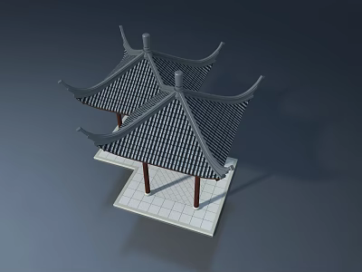 Traditional Chinese Hinged Door Design With Black Tile Roof Red Pillars And White Tiles 3d model