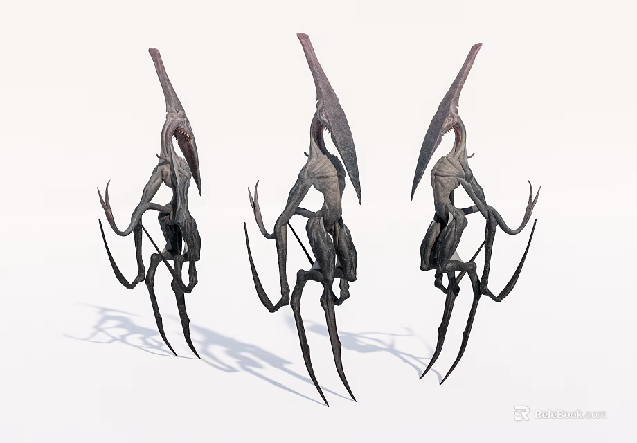 Slender Multi limbed Alien like Game and Movie Character With Long Beak and Extended Limbs 3d model 