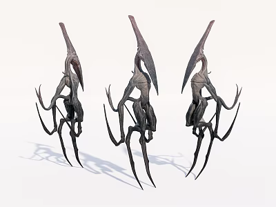 Slender Multi limbed Alien like Game and Movie Character With Long Beak and Extended Limbs 3d model