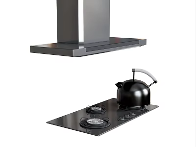 Modern Black Kitchen Appliances With Gas Stove Kettle And Range Hood 3d model