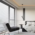 Modern Minimalist Bedroom Interior Design With Comfortable Bed Large Window Black Chair And Artwork