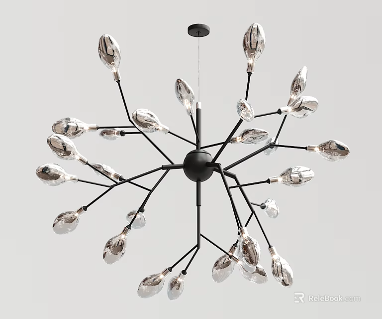 Modern Radial Chandelier With Black Metal Frame And Reflective Bulb Elements 3d model