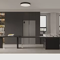 Luxury Modern Living Dining Room Interior Design With Black Cabinets And Marble Counter