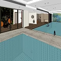 Modern SPA Sauna Interior With Swimming Pool And Glass Windows Design