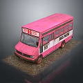 Pink Mini Bus With 55 Number And BUS MIN Sign On Gravel Ground Exterior