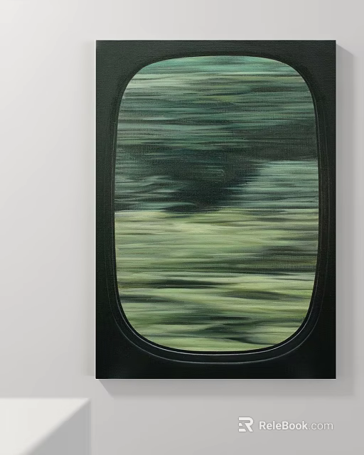 Blurred Motion Landscape Painting Through Oval Window Frame With Green Grassy Fields 3d model 