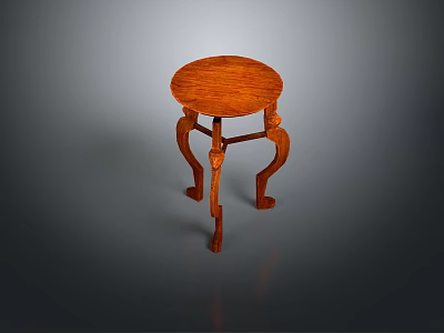 Classic Wooden Stool With Round Seat Design And Curved Legs For Home Decor 3d model