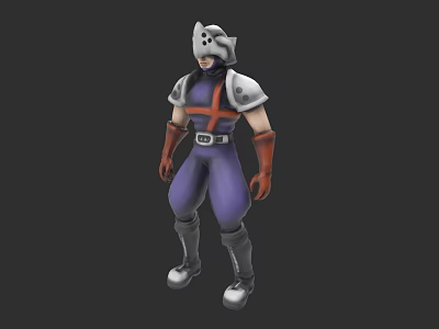 Game Movie Character 3D Model In Purple Outfit With Silver Armor Red Gloves And Helmet 3d model