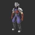 Game Movie Character 3D Model In Purple Outfit With Silver Armor Red Gloves And Helmet