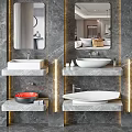 Modern Bathroom Vanity Design With Marble Wall Mirrors And Colorful Undermount Basins