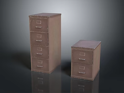 Brown Metal File Cabinets With Four And Two Drawers In Different Heights 3d model