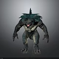 Fierce Fantasy Monster Character With Blue Spiked Back Muscular Limbs And Sharp Fangs