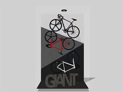 GANT Bike Shop Window Display With Stacked Black Red White Bicycles 3d model
