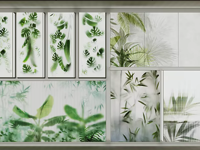 Modern Lighting Combinations Featuring Green Leaf Patterns And Botanical Wall Art 3d model