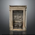 Vintage Classical Architectural Wooden Door With Intricate Carved Patterns And Light Stone Frame
