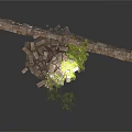 Old Broken Brick Wall Structure With Arched Hole Rubble And Weeds 3d model