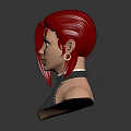 Female Character 3D Bust With Pink Hair Green Eyes Silver Collar And Earrings