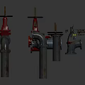 Industrial Red and Silver Pipes System With Valves and Mechanical Connections
