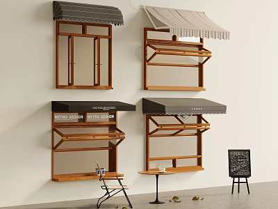 Wooden Windowsills With Awnings And Wall Mounted Shelves Plus Small Blackboard 3d model