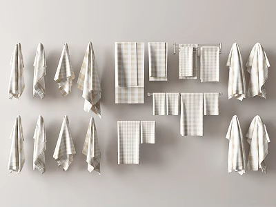Assorted Towels in Various Styles and Patterns Displayed on Wall 3d model