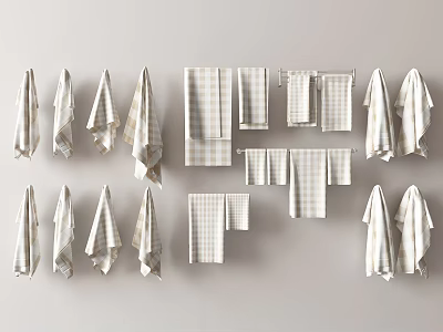 Assorted Towels in Various Styles and Patterns Displayed on Wall 3d model