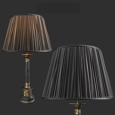 Elegant Table Lamps With Pleated Lampshades And Gold Accent Bases 3d model