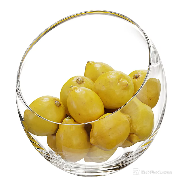 Decorative Ceramic Bowl Filled With Fresh Yellow Lemons For Kitchen 3d model 