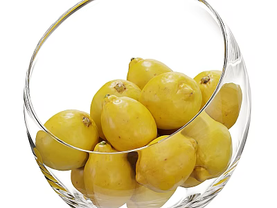 Decorative Ceramic Bowl Filled With Fresh Yellow Lemons For Kitchen 3d model
