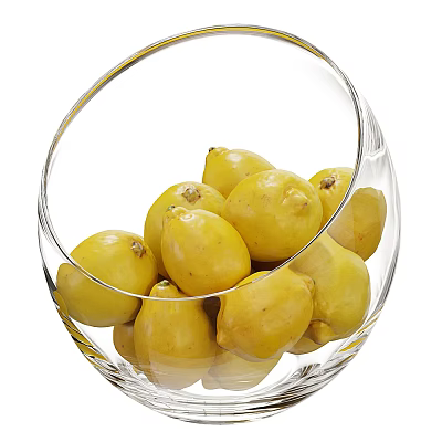 Decorative Ceramic Bowl Filled With Fresh Yellow Lemons For Kitchen 3d model